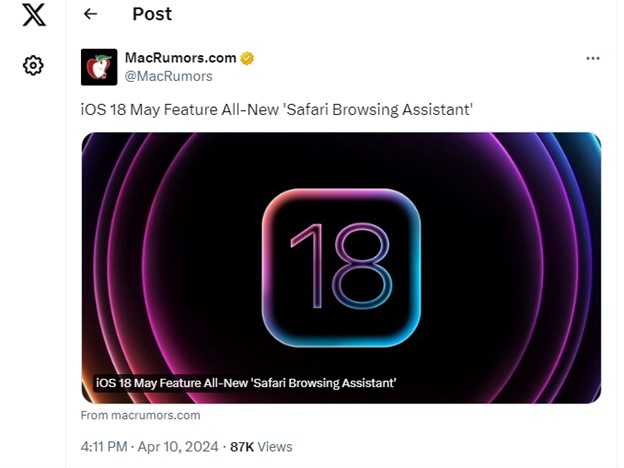 Ios 18 potrebbe arrivare con il nuovo assistente di navigazione safari