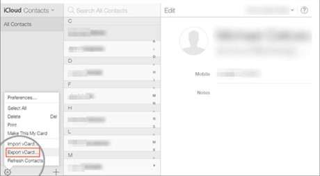 vcf file export from icloud
