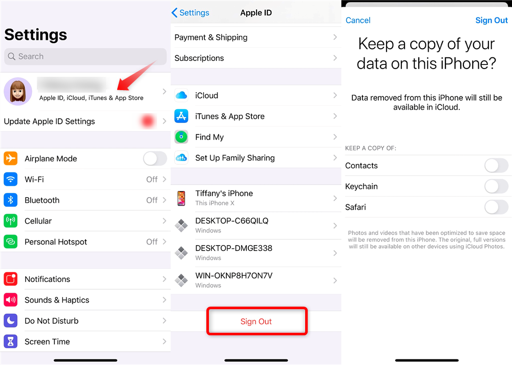 disconnettersi accedere a iCloud