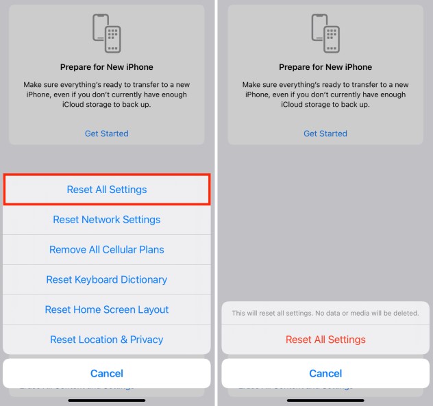 reset all settings on iphone 