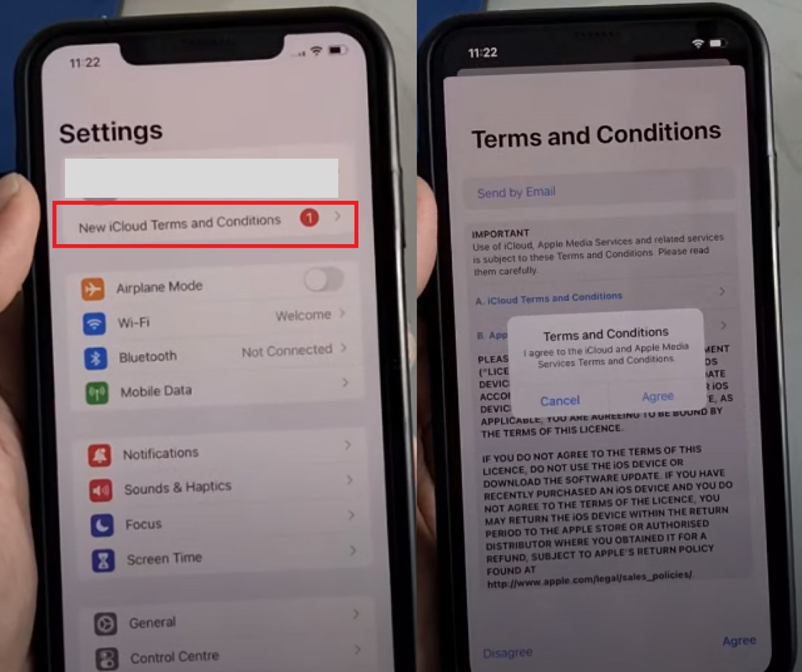 agree to new icloud terms and conditions to fix icloud grayed out problem