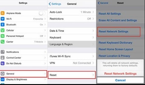 reset network settings on iphone to fix icloud grayed out problem