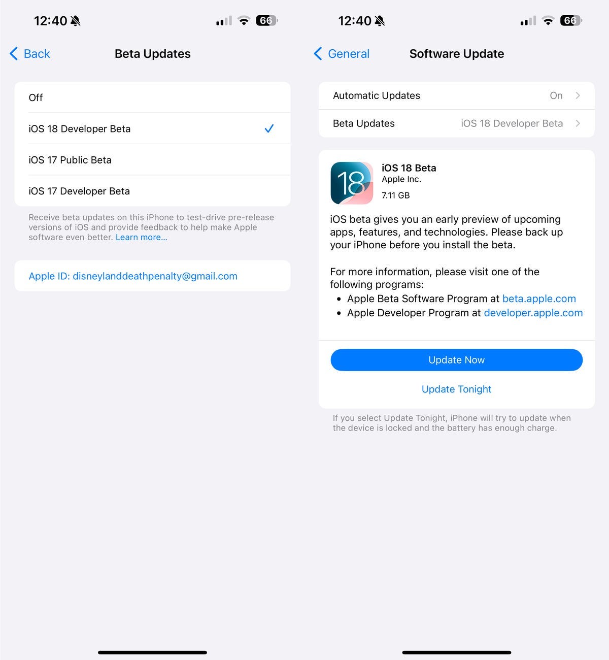 actualización beta de ios