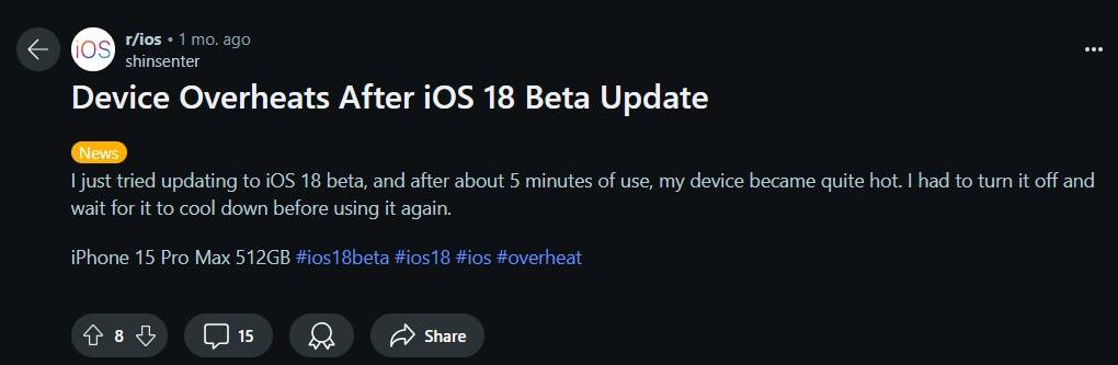 ios 18 update device overheating