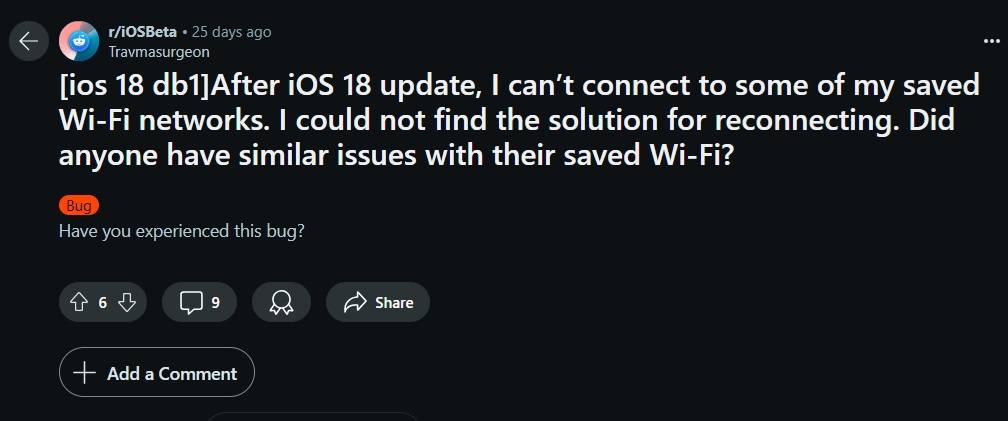 ios 18 update wifi problem