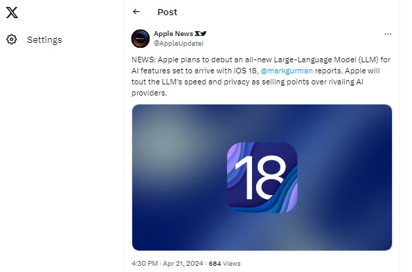 nuovo modello plurilingue per le funzionalità AI che verrà fornito con ios 18