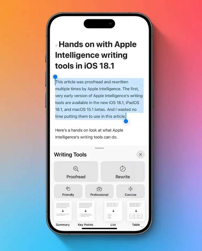 proofread iphone 16 ai feature