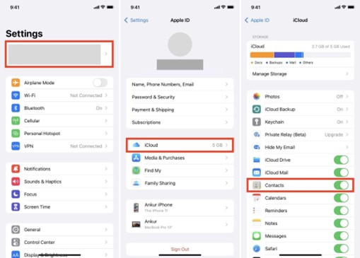 activa y desactiva icloud en ajustes, y toca fusionar y luego comprueba si se restauran los contactos