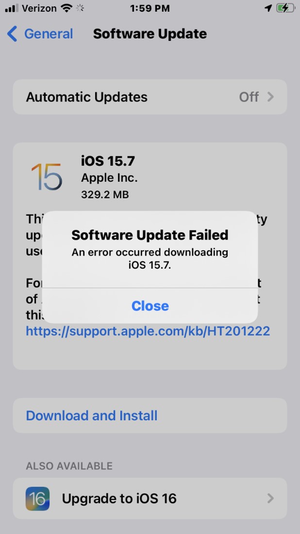 error de actualización del software del iphone