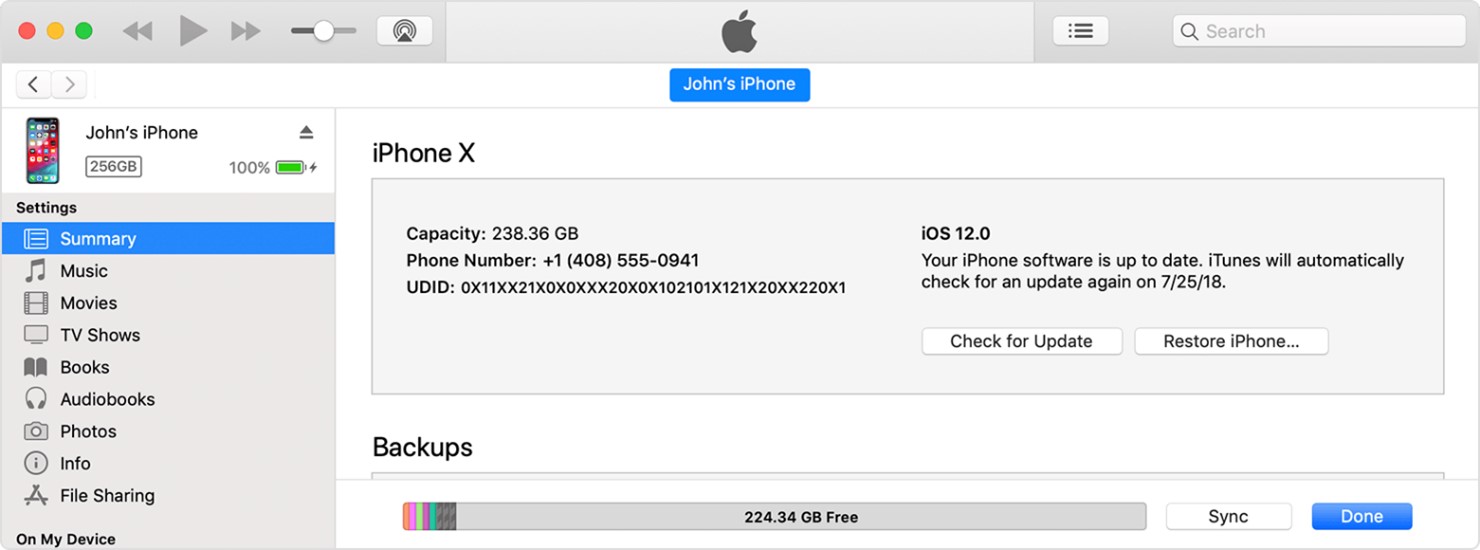 ajustes de actualización del iphone a través de la pestaña itunes