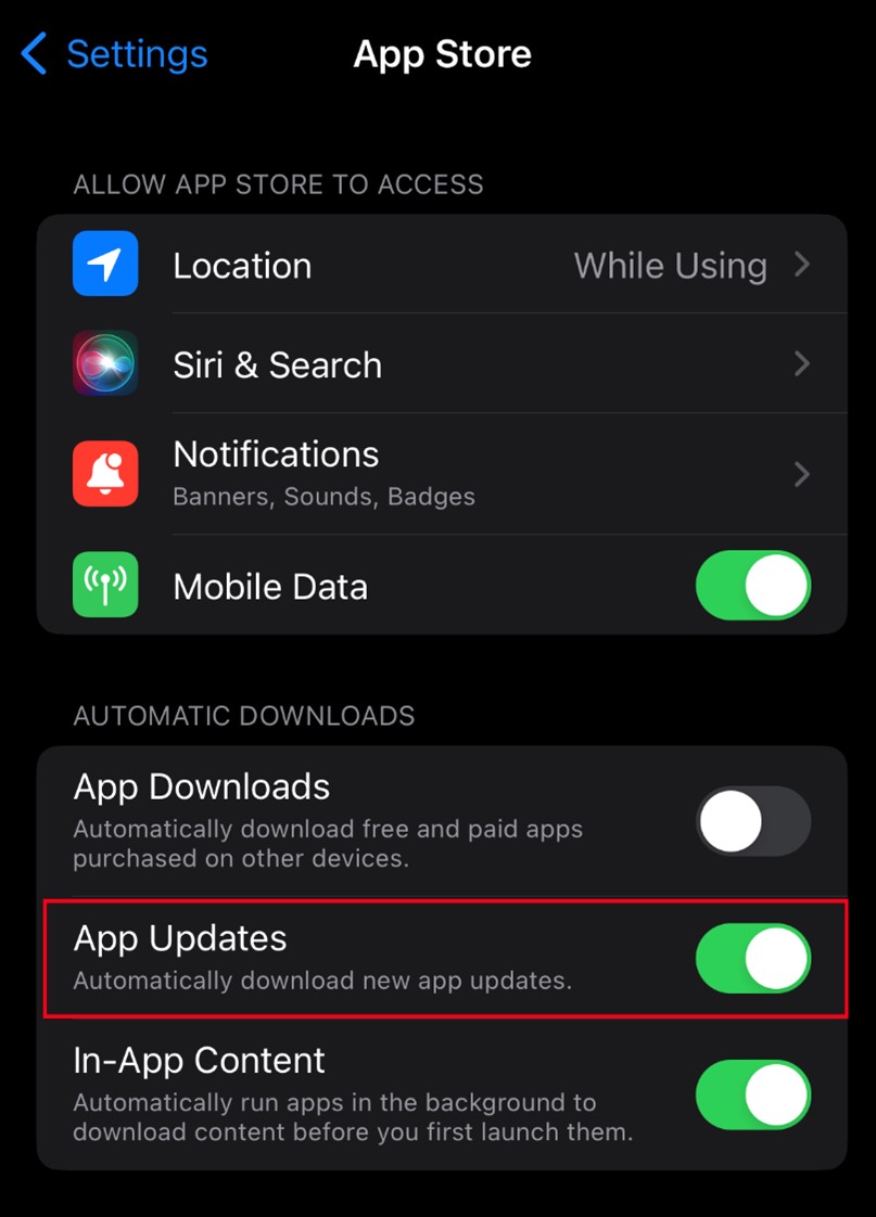 how to enable auto updates for iphone apps if iphone is really slow