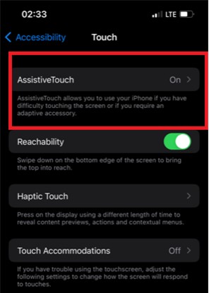 iphone assistive touch settings