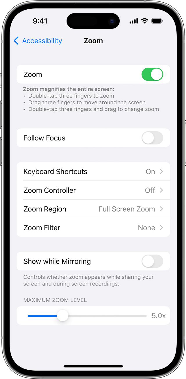 disable zoom mode on iPhone