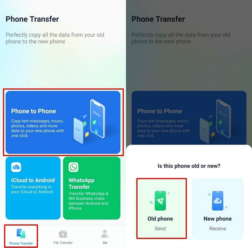 choose phone to phone transfer  