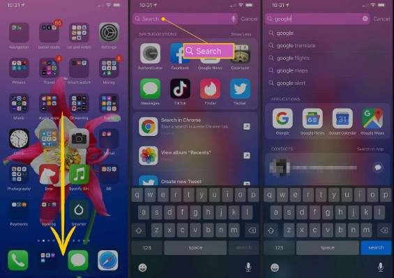 desliza el dedo hacia abajo desde la parte superior de la pantalla del iphone para acceder a la función de búsqueda spotlight
