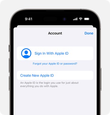 apple id sign in page on an iphone