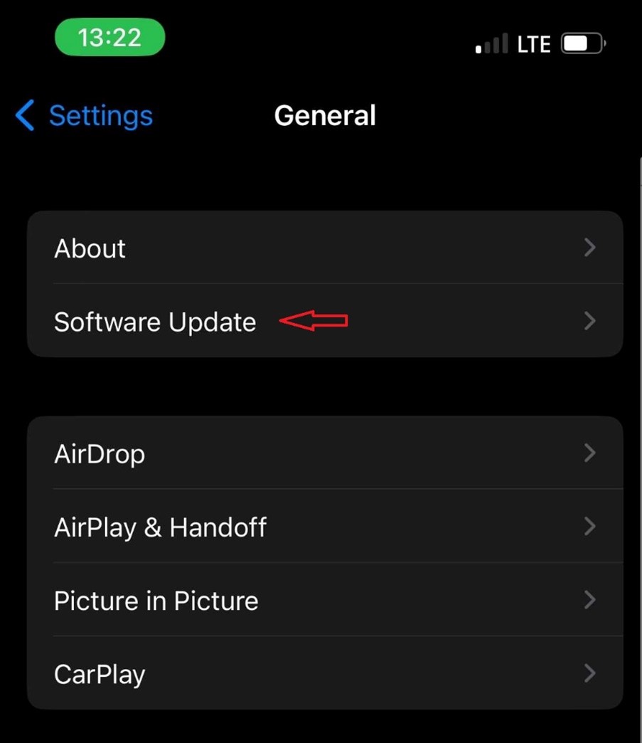 iphone opción de actualización de software en el iphone 