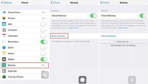 selecting backup and then backup now