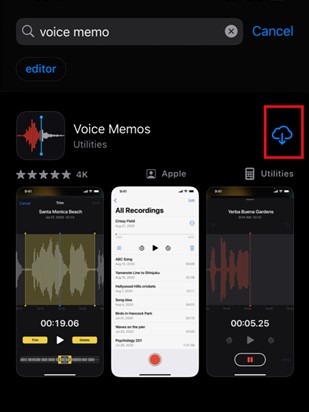 how to reinstall the voice memo app on iphone