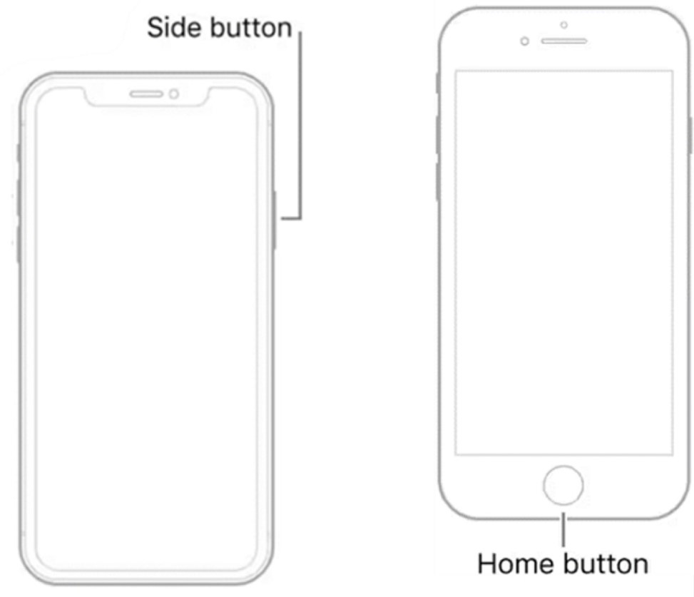 boutons latéraux/alimentation et d'accueil sur l'iphone