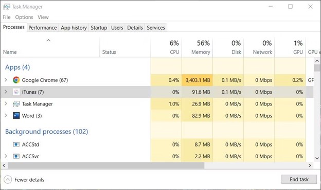 finalizar los procesos de itunes para solucionar los problemas subyacentes