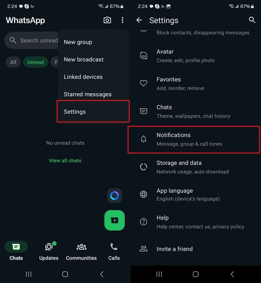 access the notifications settings