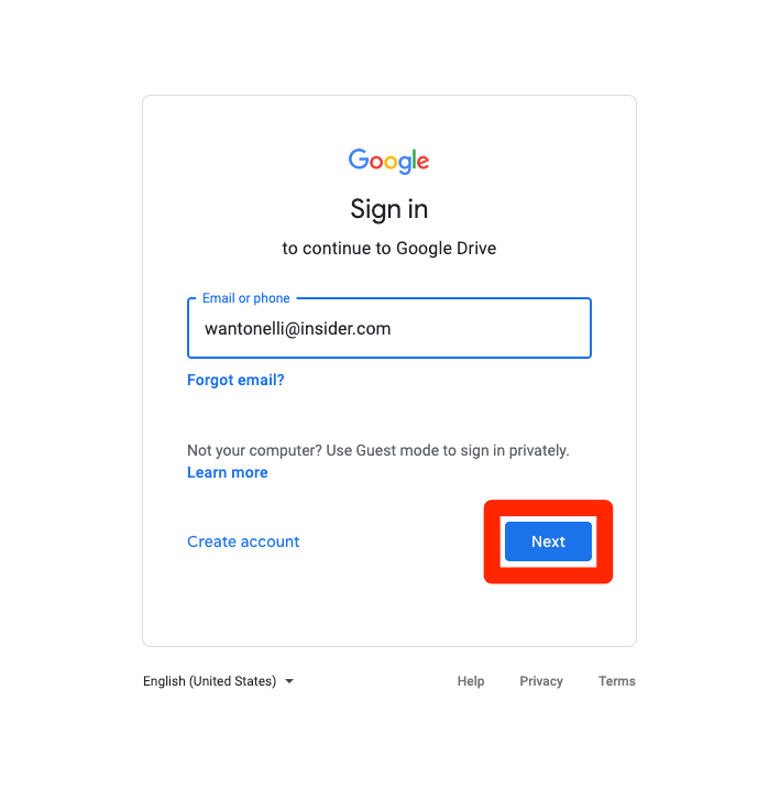 sign in to your google drive