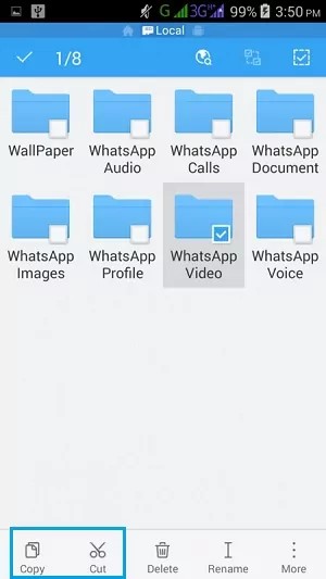 copy or cut the whatsapp files you want to move and paste them to your sd card
