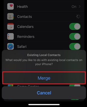 enable icloud syncing to transfer contacts on iphone