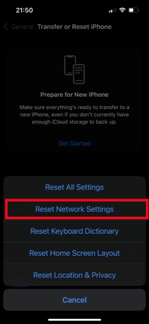 how to reset network settings on iphone