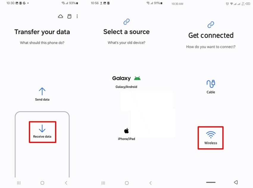 choose receive data and wireless 