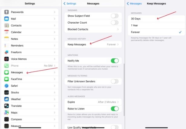 set the iphone to clear unneeded messages automatically to free up icloud storage