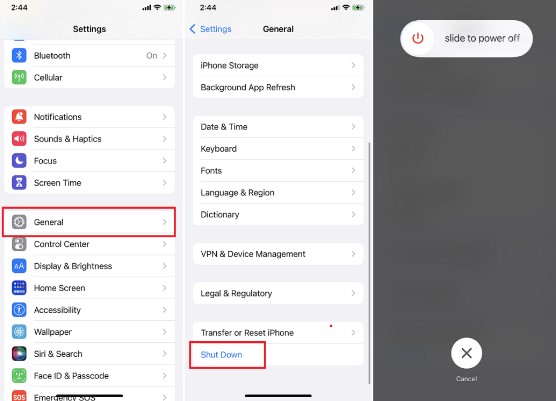 reinicie seu iphone nas configurações do celular