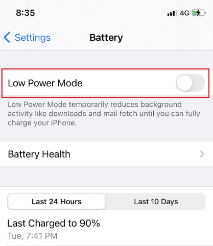 gérer le mode basse consommation à partir des réglages du téléphone sur l'iphone