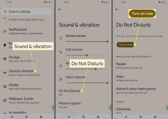 desative o modo dnd nas configurações do Android