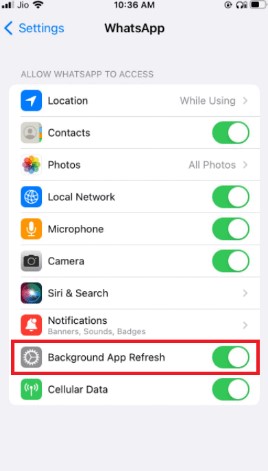 Disattiva la restrizione dei dati in background su iphone per consentire le notifiche push