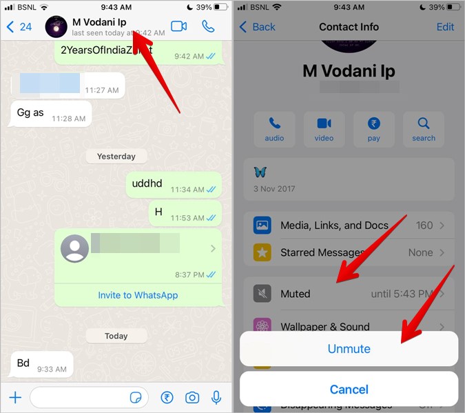check if you have muted a contact on whatsapp and unmute