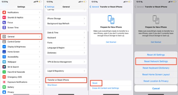 réinitialiser les paramètres réseau sur iphone pour résoudre le problème des notifications whatsapp