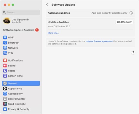 check out the latest system update version of mac