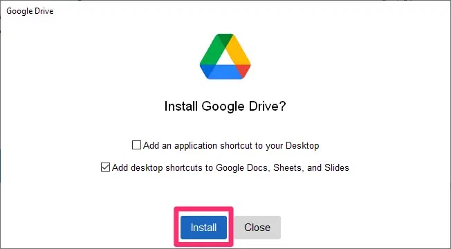 instalación de la aplicación de escritorio de google drive