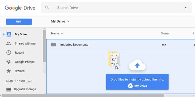 soltar la carpeta en google drive