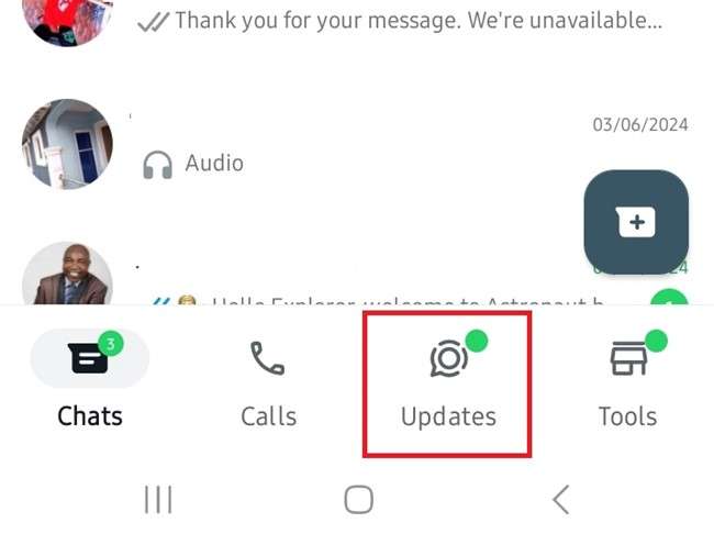 whatsapp status update icon on android