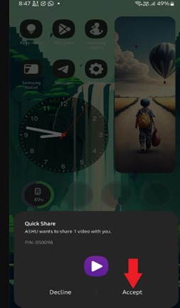 tap the accept button to receive files through quick share for pc
