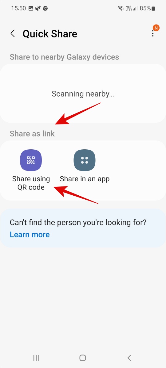 Использование Samsung Quick share