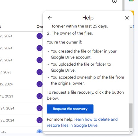 how to request google drive file recovery on a PC