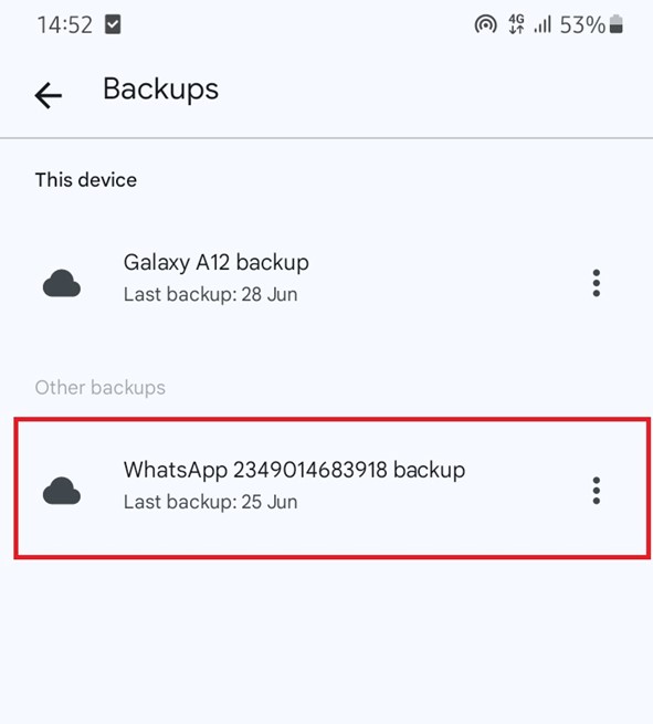 whatsapp backup in google drive