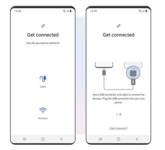 connect the two phones together wirelessly or using a cable