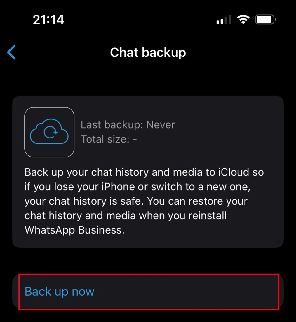 back up whatsapp to icloud now