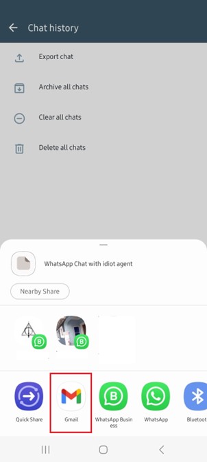 how to export chat to gmail on android