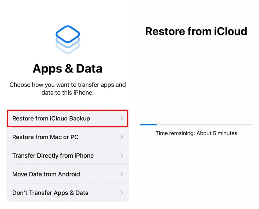 hit restore from icloud backup